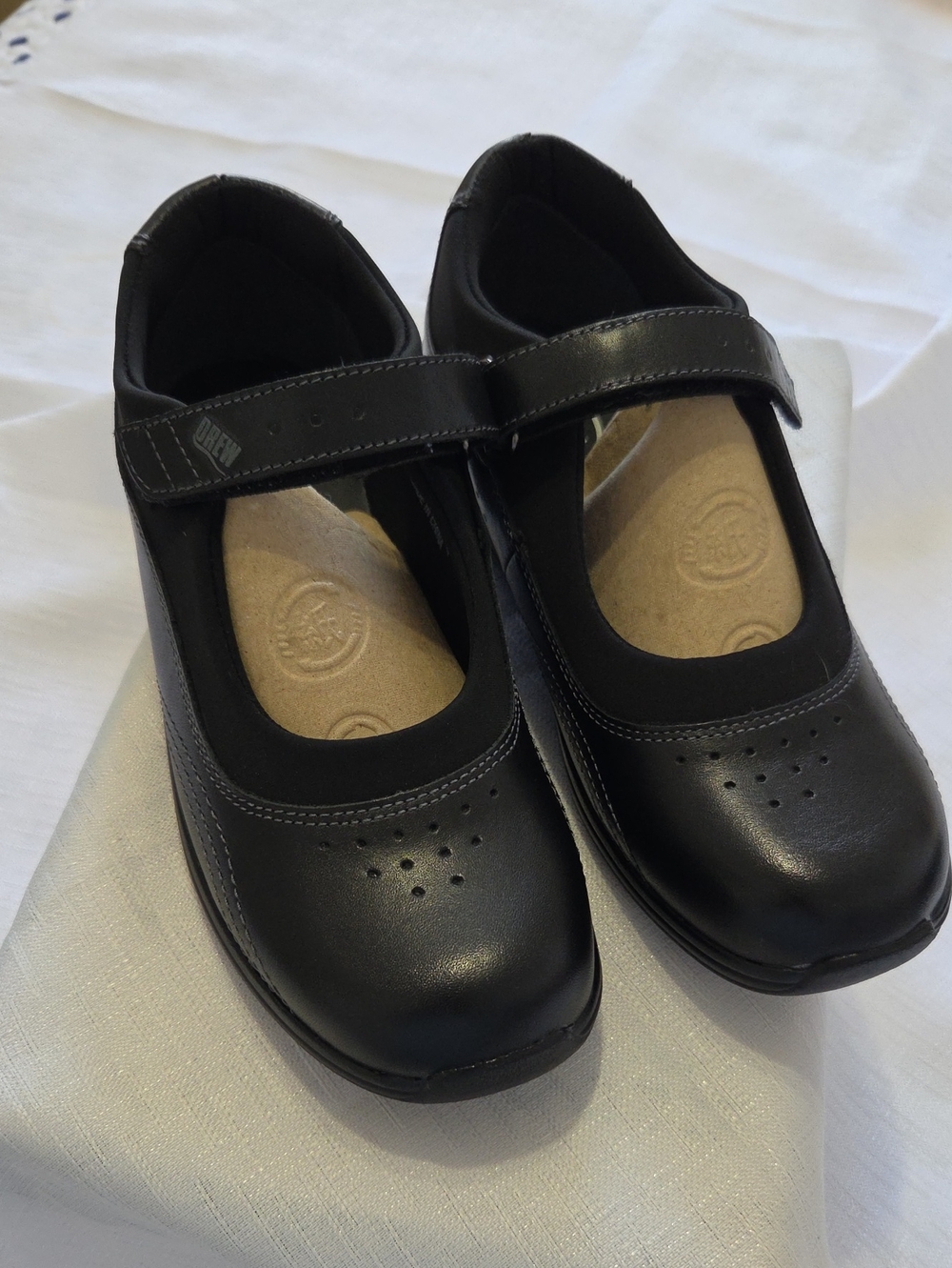 DREW Black Mary Jane Comfort Flats with Hook-and-Loop Strap